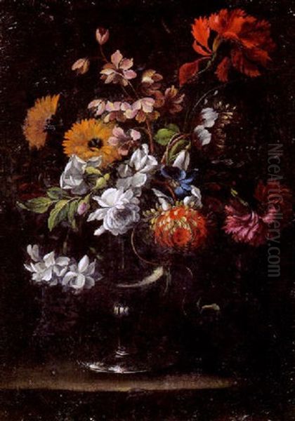 Blumenstraus In Einer Glasvase Oil Painting by Nicolas Baudesson