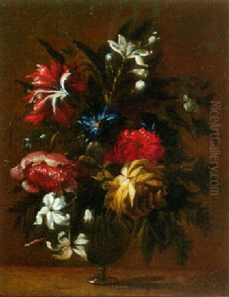 Bouquets De Fleurs Dans Un Vase Oil Painting by Nicolas Baudesson