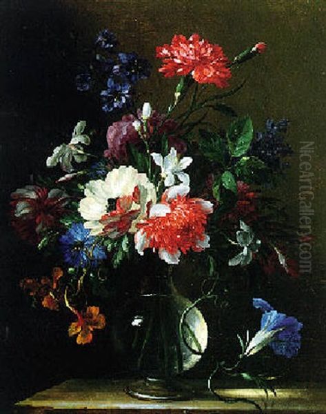 Still Life Of Flowers In A Glass Vase Oil Painting by Nicolas Baudesson