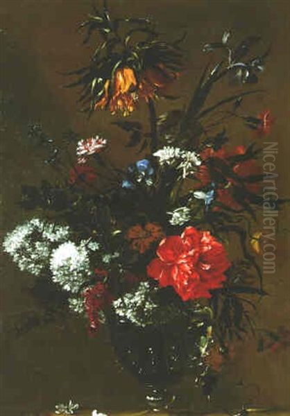 Natures Mortes Aux Compositions Florales Dans Des Vases Sur Des Entablements Oil Painting by Nicolas Baudesson