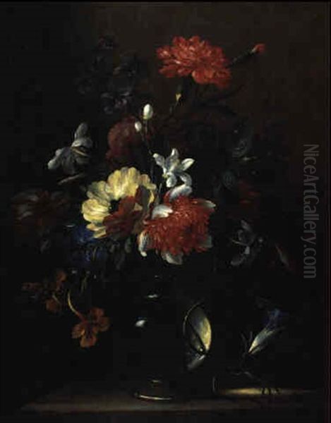 Blumenstraus In Einer Glasvase Oil Painting by Nicolas Baudesson