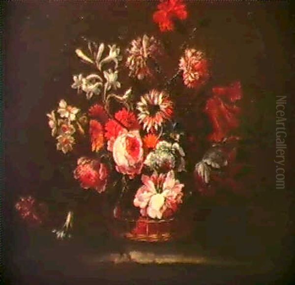 Corbeille De Fleurs Sur                                     L'entablement De Pierre Oil Painting by Nicolas Baudesson