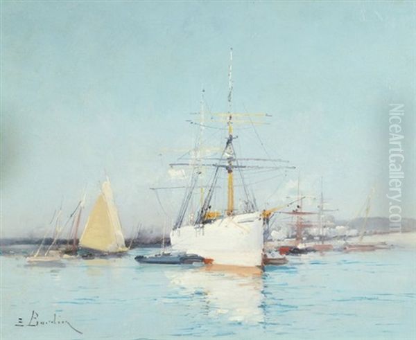 Boats In Port Oil Painting by Eugene Baudin