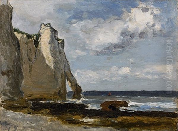 La Falaise A Etretat Oil Painting by Eugene Baudin