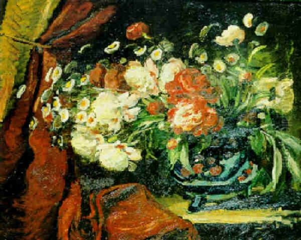 Bouquet De Pivoines Et Fleurs Des Champs Dans Une Vasque Oil Painting by Eugene Baudin