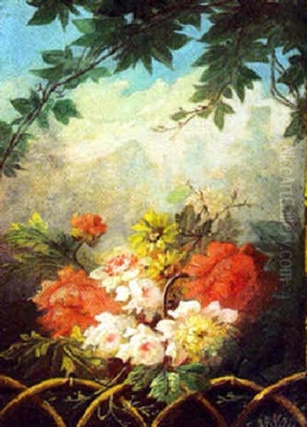 Blomsterbukett Pa Terass Oil Painting by Eugene Baudin