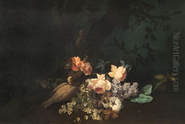 Nature Morte Aux Colombes Oil Painting by Jean-Baptiste Baudin