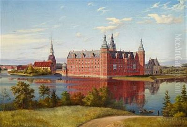 Landskab I Omegnen Af Frederiksborg, Med Slottet I Mellemgrunden (landscape With Frederiksborg Castle) Oil Painting by Ulrich Baudissin