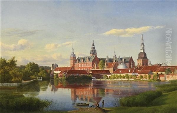 Blick Auf Das Wasserschlos Frederiksborg Bei Kopenhagen Oil Painting by Ulrich Baudissin