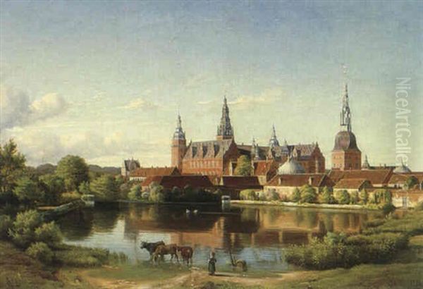 Parti Fra Frederiksborg Slot Set Fra Sosiden Oil Painting by Ulrich Baudissin