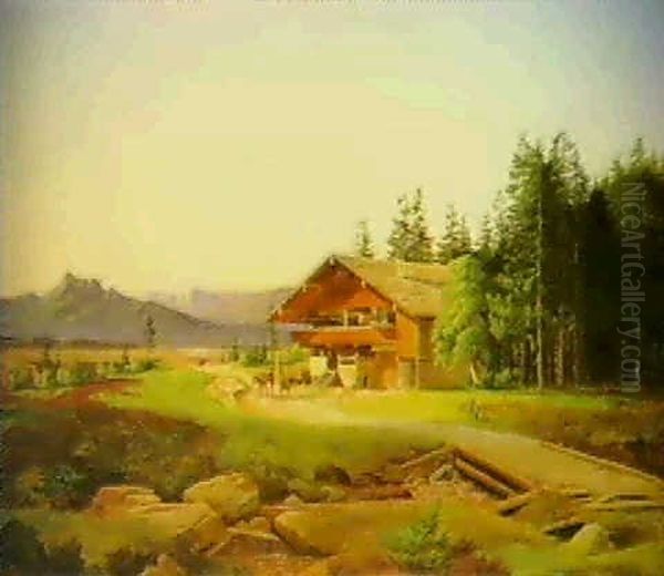 Alpenlandschaft Mit Bauernhof Oil Painting by Ulrich Baudissin