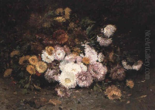 Chrysanthemums Oil Painting by Amedee Baudit