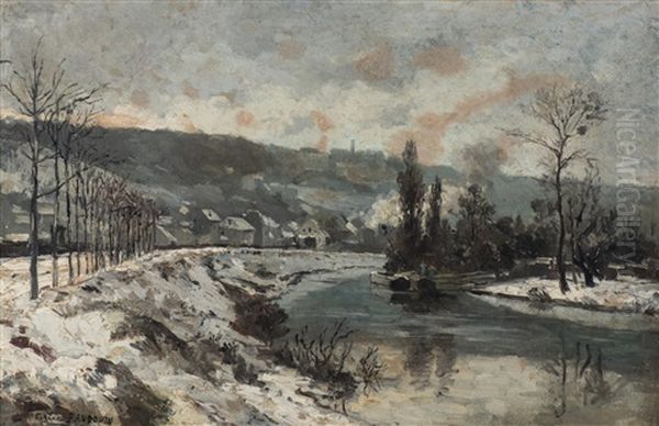 Paysage Hivernal A La Riviere Oil Painting by Eugene Baudouin