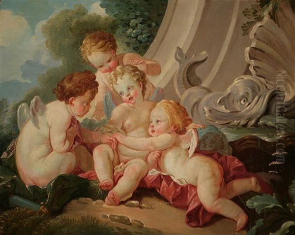 Amorini Che Cospirano Oil Painting by Pierre Antoine Baudouin