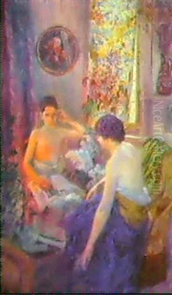 Deux Personnages Dans Un Interieur Oil Painting by Raphael Bauduin