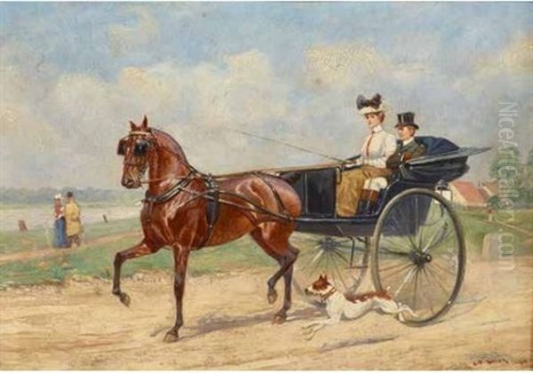 Ausfahrt Im Eleganten Einspanner Oil Painting by Carl Franz Bauer