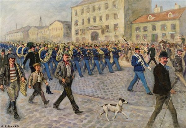 Aufmarsch Der Deutschmeister Oil Painting by Carl Franz Bauer