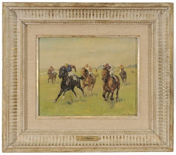 Horse Race Oil Painting by Carl Franz Bauer