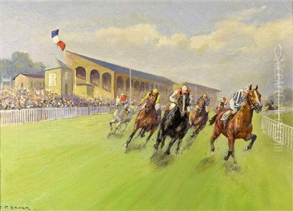 Horse Race Oil Painting by Carl Franz Bauer