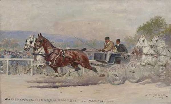 Zweispanner-herrenfahren In Baden / Wien Oil Painting by Carl Franz Bauer