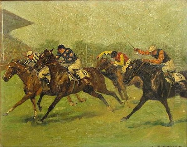 Horse Race Oil Painting by Carl Franz Bauer