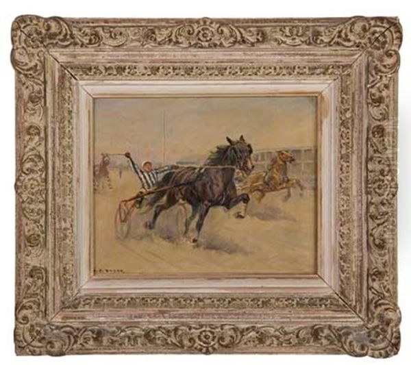 Harness Race Oil Painting by Carl Franz Bauer