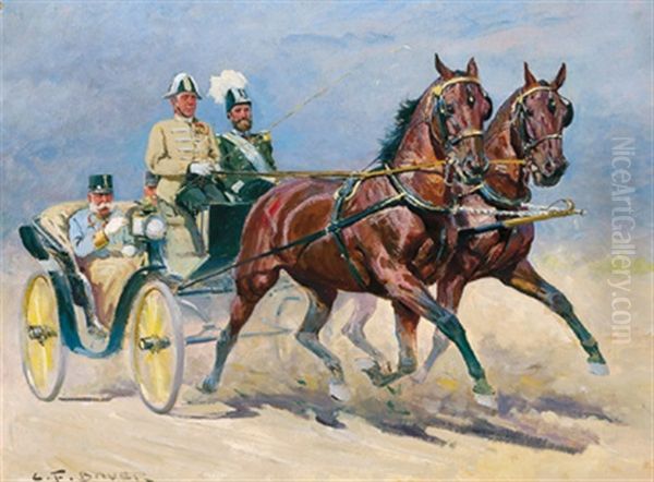 Kaiser Franz Joseph I. Mit Generaladjutant Graf Paar In Kutsche Oil Painting by Carl Franz Bauer