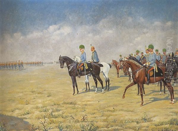 Kaiser Franz Joseph I. Und Zahlreiche Erzherzoge Bei Einer Truppenparade Oil Painting by Carl Franz Bauer