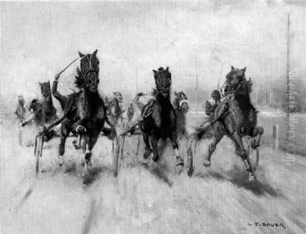 Trotters At The Finish Line Oil Painting by Carl Franz Bauer