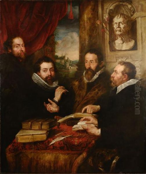 Autoritratto Del Pittore Con Il Fratello Philip, Giusto Lipsio E Jan Woverius Oil Painting by Pietro Paolo Agabiti