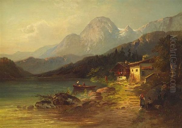 Blick Auf Den Hintersee Mit Reiteralpe Oil Painting by Konstantin Bauer