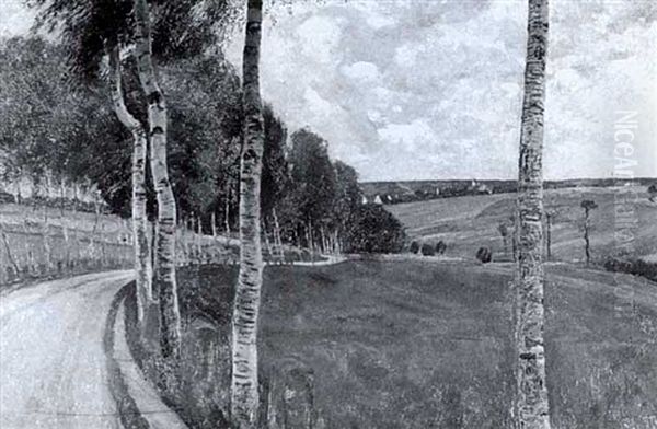 Weite Landschaft Mit Einer Birkenallee Oil Painting by Leopold Bauer