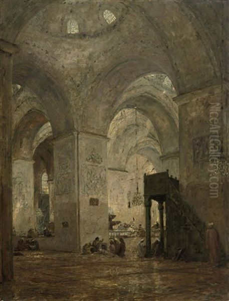 Oosterse Moskee (interior Of The Ulu Mosque In Bursa, Turkey) Oil Painting by Marius Bauer