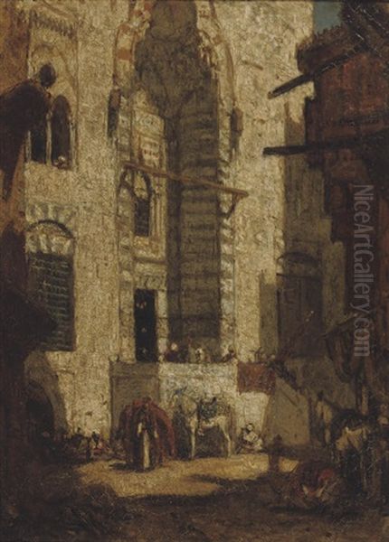 Moskee Ingang Cairo - The Entrance Of The El Gouri Mosque, Cairo Oil Painting by Marius Bauer