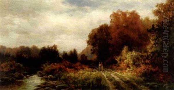 Two Ladies In A Fall Landscape Oil Painting by William C. Bauer