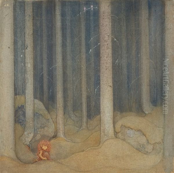 Humpe In The Woods Oil Painting by John Bauer