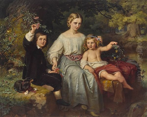 Drei Kinder Des Verlegers Friedrich Bruckmann Oil Painting by Carl Wilhelm Friedrich Bauerle