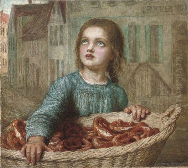 The Little Pretzel Seller Oil Painting by Carl Wilhelm Friedrich Bauerle