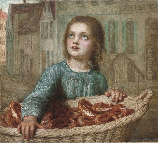 The Little Pretzel Seller Oil Painting by Carl Wilhelm Friedrich Bauerle