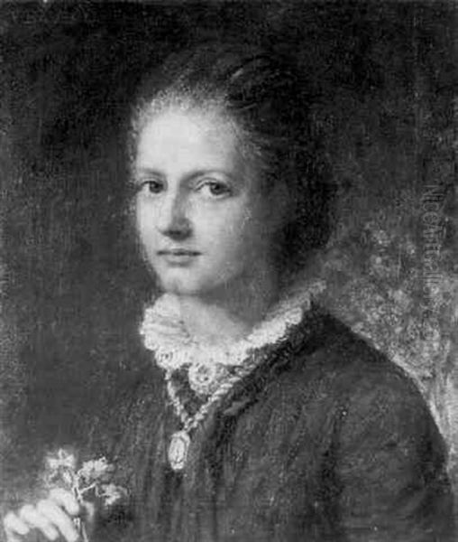 Portrait Of A Young Woman Holding A Posy Oil Painting by Carl Wilhelm Friedrich Bauerle