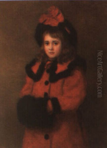 Portrait Of A Girl In A Red Coat Oil Painting by Carl Wilhelm Friedrich Bauerle