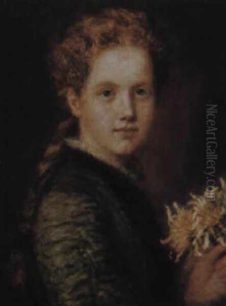 Portrait Of A Young Girl With Bouquet Oil Painting by Carl Wilhelm Friedrich Bauerle