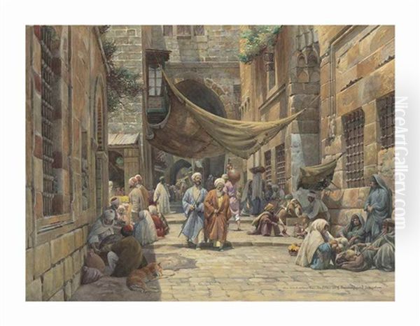 King David Street, Jerusalem Oil Painting by Gustav Bauernfeind