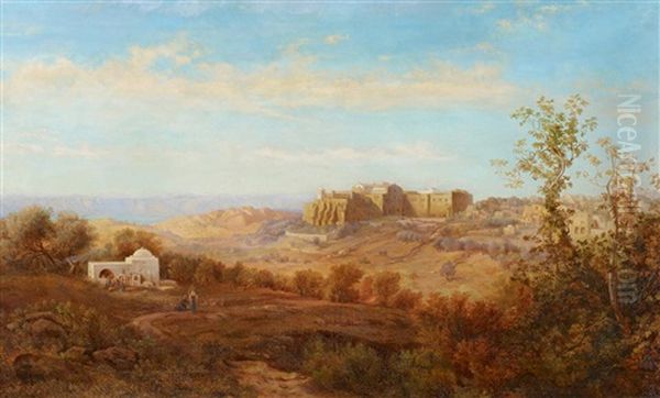 Weg Nach Bethlehem (mit Moabiter Gebirge) Mit Rahels Grab Und Geburtskirche Oil Painting by Gustav Bauernfeind