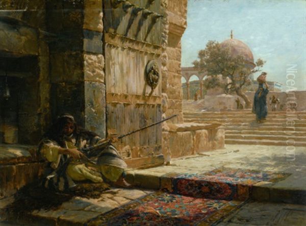 Sentinel At The Entrance To The Temple Mount, Jerusalem Oil Painting by Gustav Bauernfeind