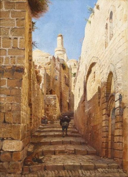 Rue A Jerusalem Oil Painting by Gustav Bauernfeind