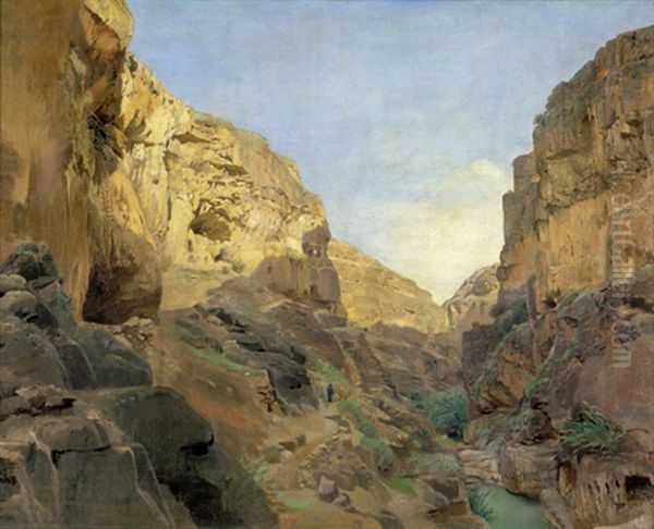 Blick In Das Flusstal Wadi Kelt (wadi Qilt) Bei Jerusalem Oil Painting by Gustav Bauernfeind