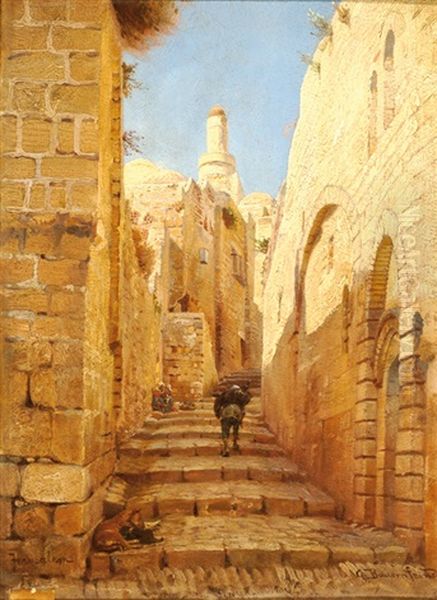 Figures In A Street In An Eastern City Oil Painting by Gustav Bauernfeind