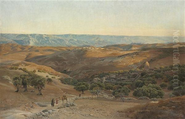 The Mountains Of Maob Seen From Bethany Oil Painting by Gustav Bauernfeind