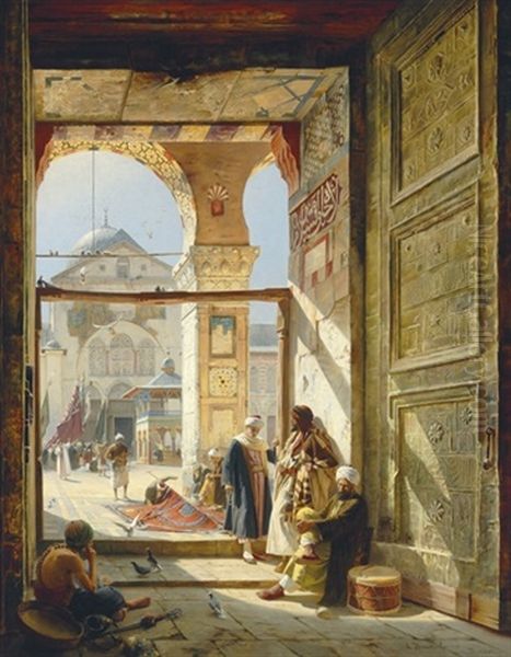 The Gate Of The Great Umayyad Mosque, Damascus Oil Painting by Gustav Bauernfeind